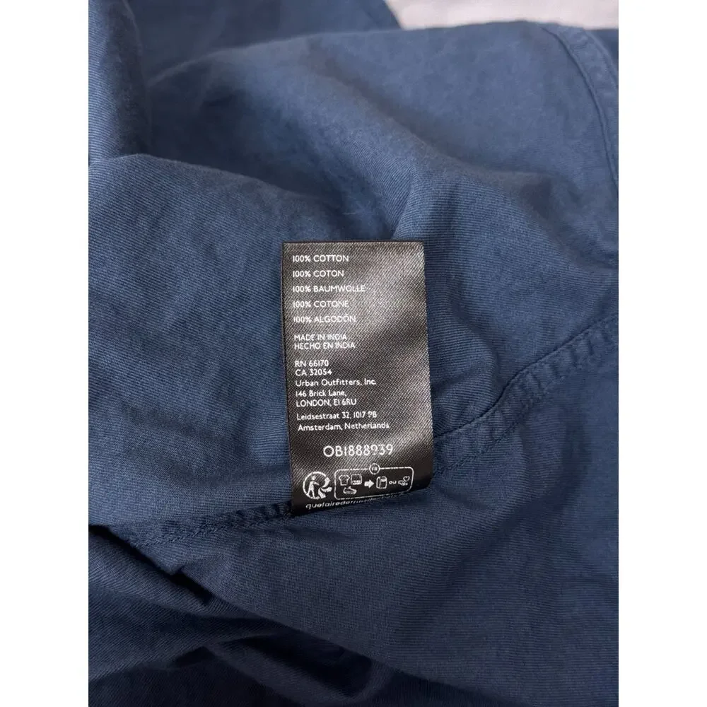 Free People Top XS Womens Blue Cotton Twill Oversize Tunic Button Shirt